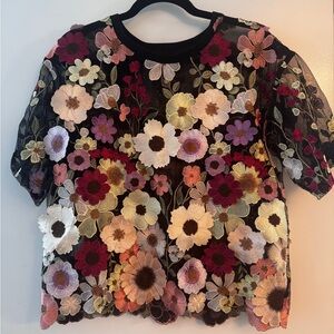 Dolan Flower Appliqué Sheer Tee